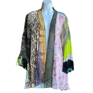 CTC CAROL TURNER COLLECTION Patchwork Kimono Top Size 2 Multicolor Open Front